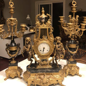 3 PCE BREVETTATO IMPERIAL CLOCK AND CANDELABRA SET